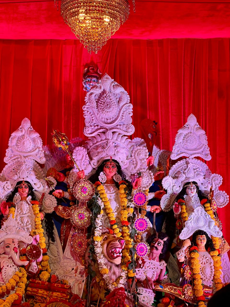 Traditional Maa Durga idol ensemble at Pujo 2025